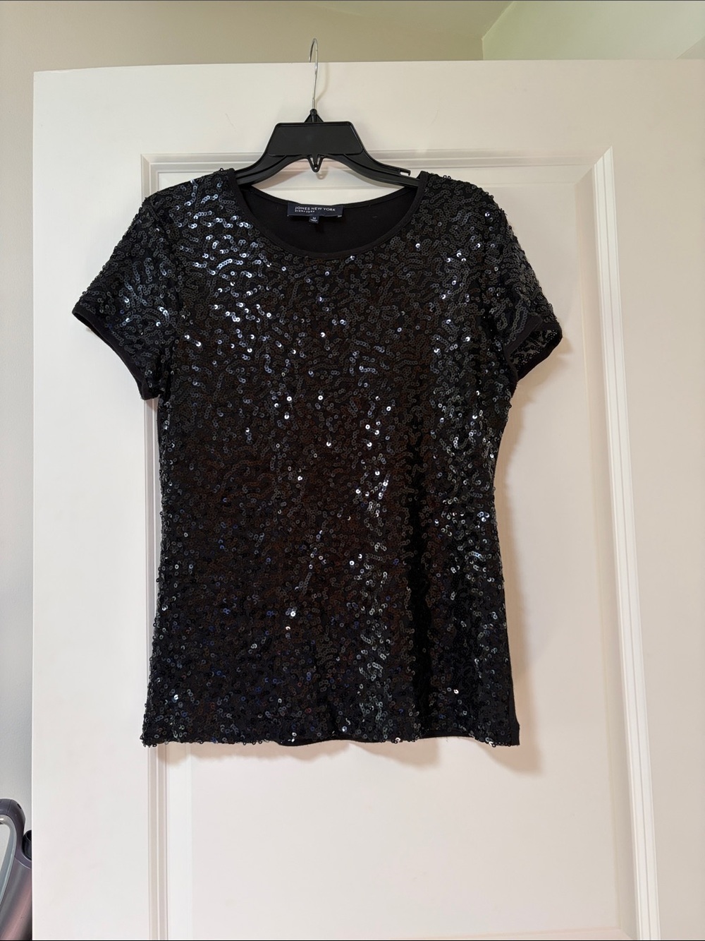 Jones New York Black Short-Sleeve Sequin Tee